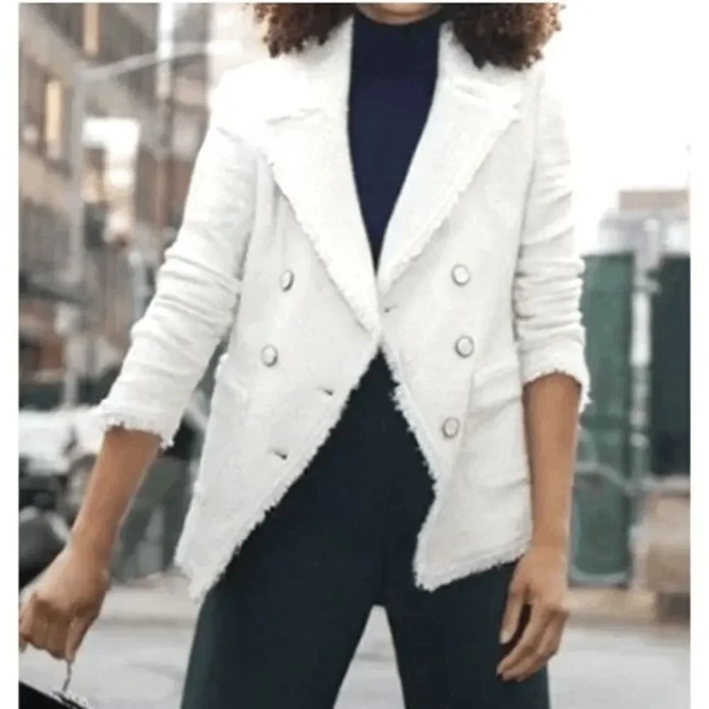 Veronica Beard Carroll Tweed Blazer Jacket Size 0 White Silver Fringe Trim - Picture 12 of 12